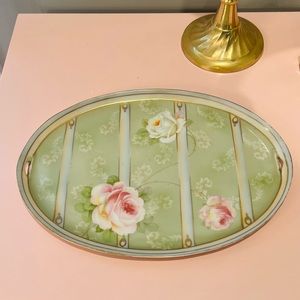 VINTAGE C S PRUSSIA ROSE OVAL VANITY TRAY